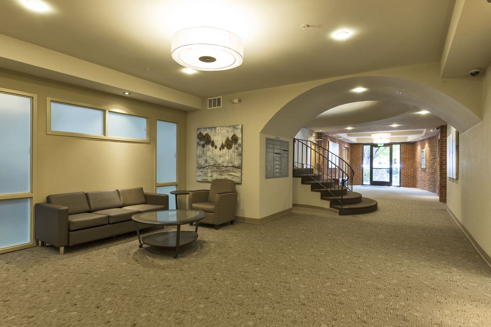 Lounge and corridor off the building lobby
