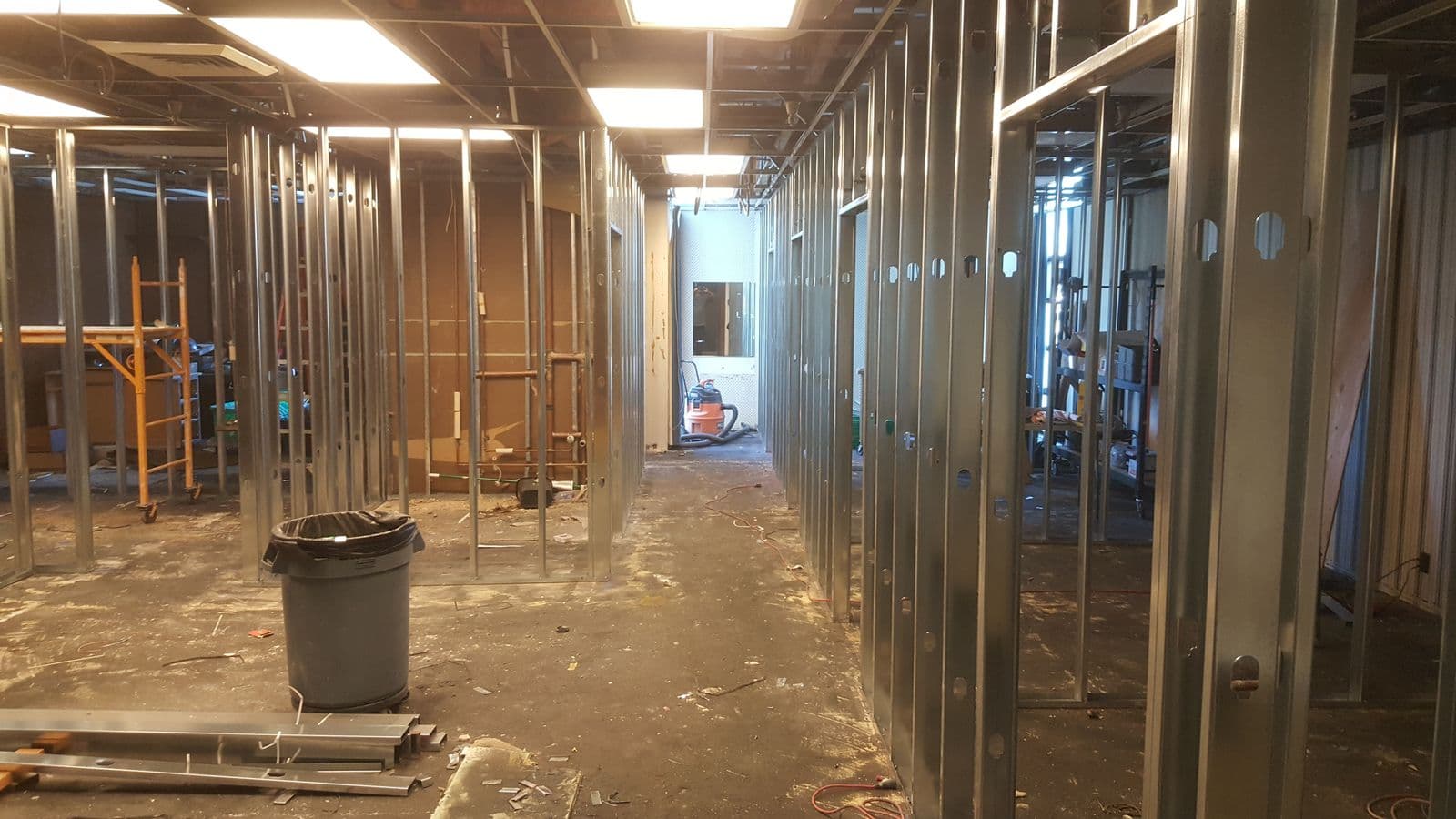 During construction: new metal-stud partitions going up